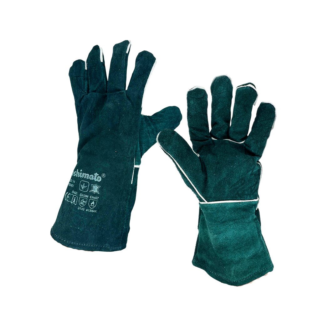 Рукавички Yoshimoto замшеві темно зелені з манжетом "крага"