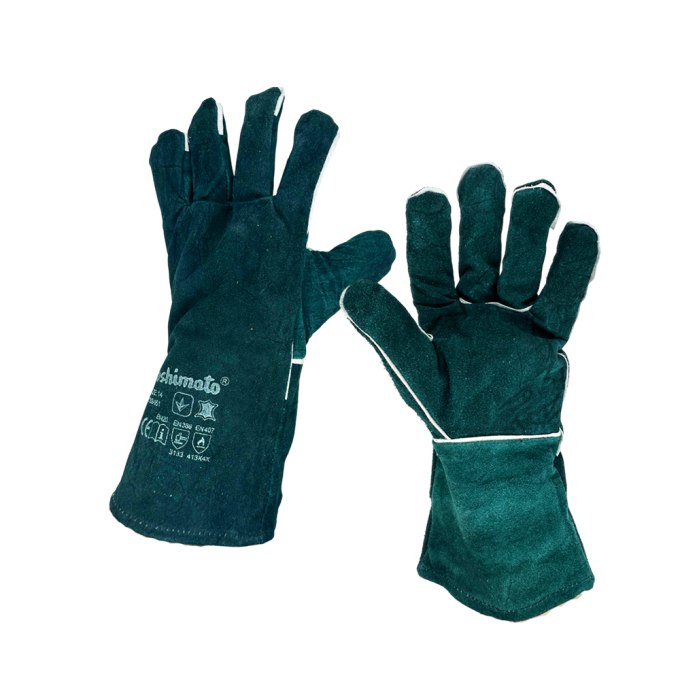 Рукавички Yoshimoto замшеві темно зелені з манжетом "крага"
