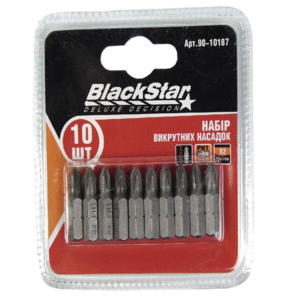 90-10187 Біти Ph1x25 мм, TORSION, S2-сталь, 10шт, 'BlackStar'
