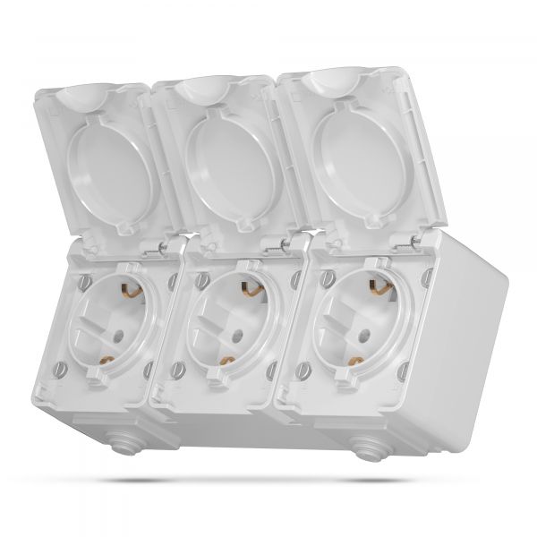 VIDEX BINERA IP65 розетка зовнішня потрійна із заземленням сіра (VF-BNW23G-G)