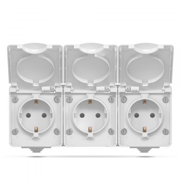 VIDEX BINERA IP65 розетка зовнішня потрійна із заземленням сіра (VF-BNW23G-G)