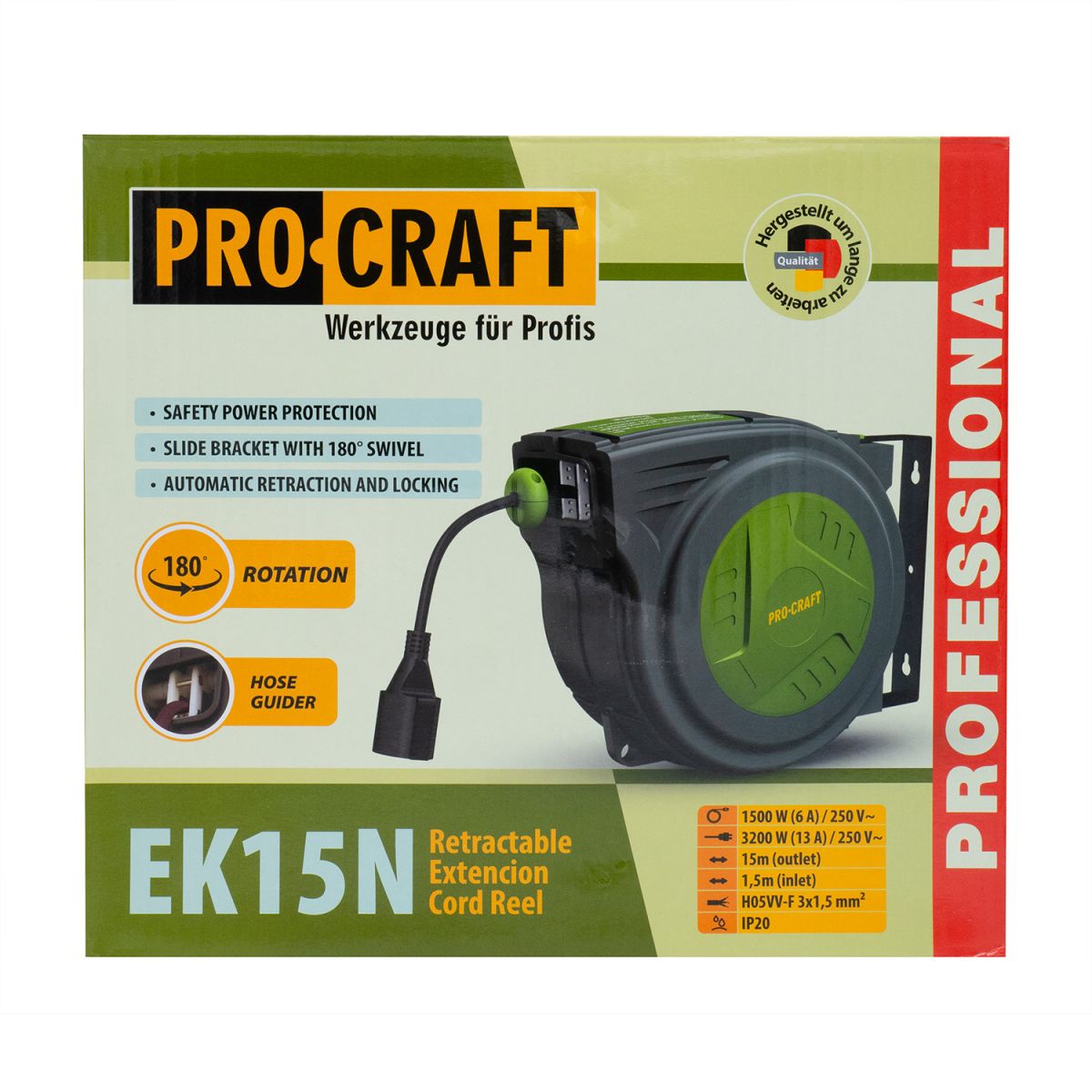 Подовжувач на котушці Procraft EK15N 3x1,5мм² 15 м