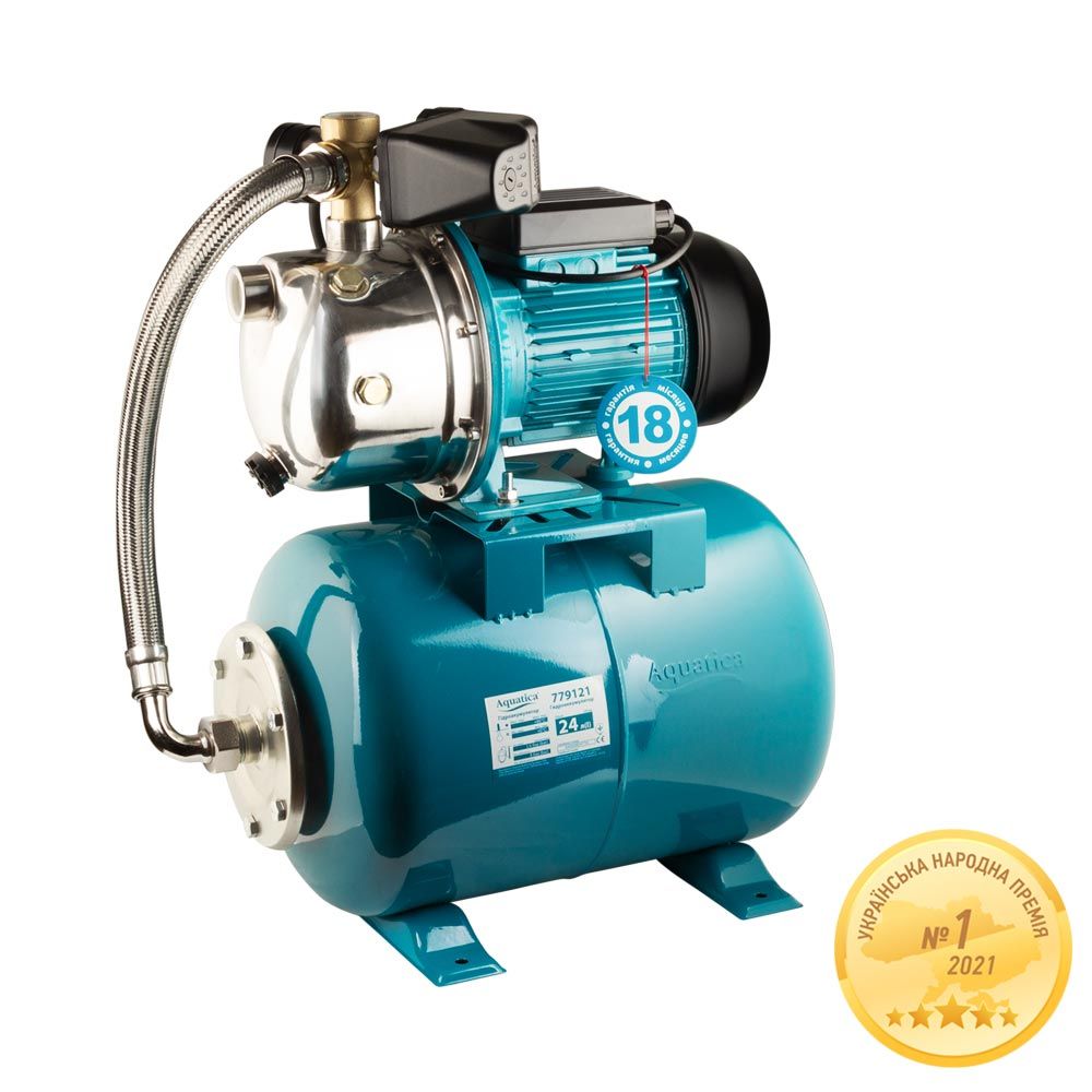 Станція 1.1кВт Hmax 50м Qmax 60л/хв (самовсмоктуючий насос нерж) 24л Україна AQUATICA JETSa100A5/UA