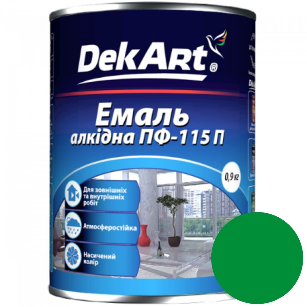 Эмаль алкидная ПФ-115П светло-зеленая ТМ "DekArt" - 0,9 кг.