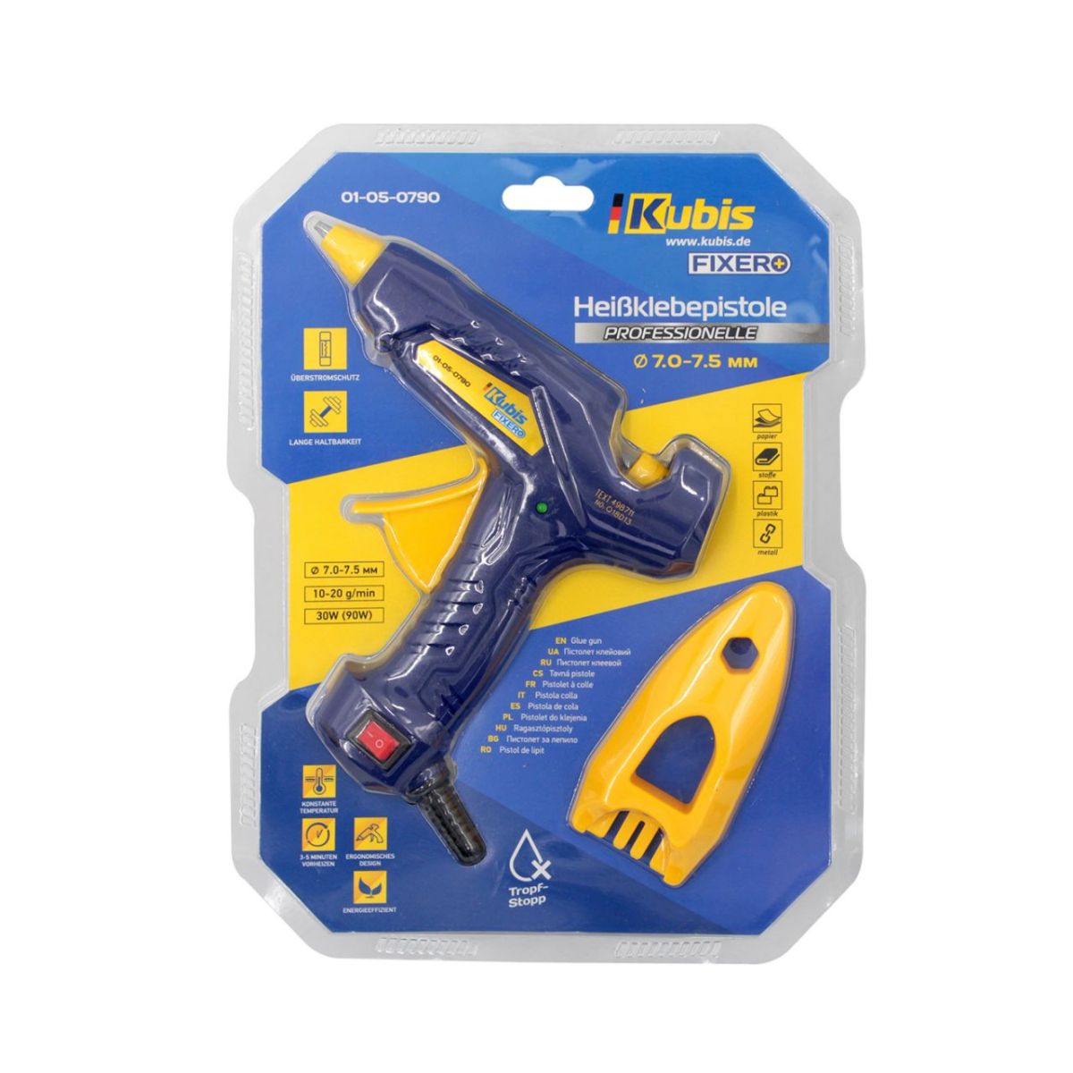 Пистолет клеевой 30 (90) Вт, 7.2 мм, 10-20 г/мин, 190°С