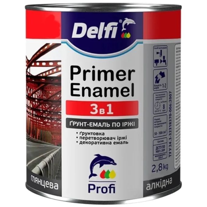 Грунт-эмаль по ржавчине 3 в 1, хаки матовая, ТМ "Delfi" - 2,8 кг