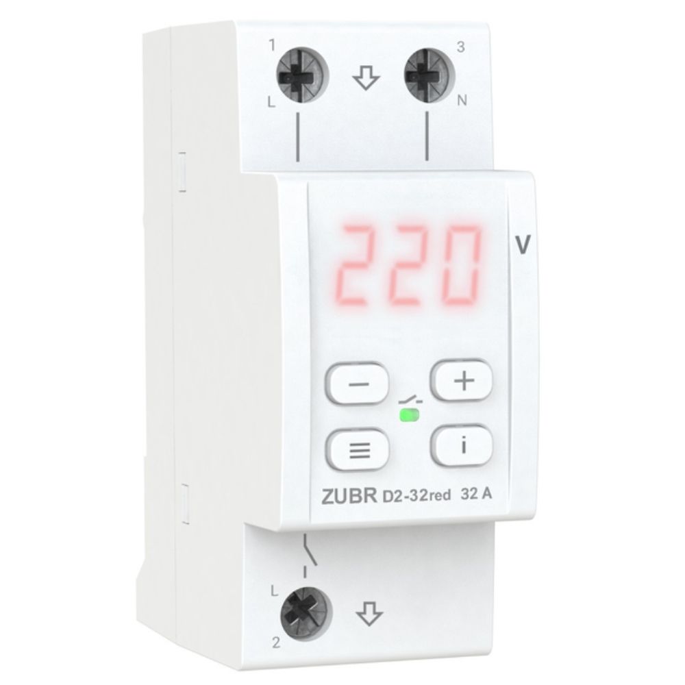 Реле напряжения ZUBR 1-ф, 32 А D2-32 red