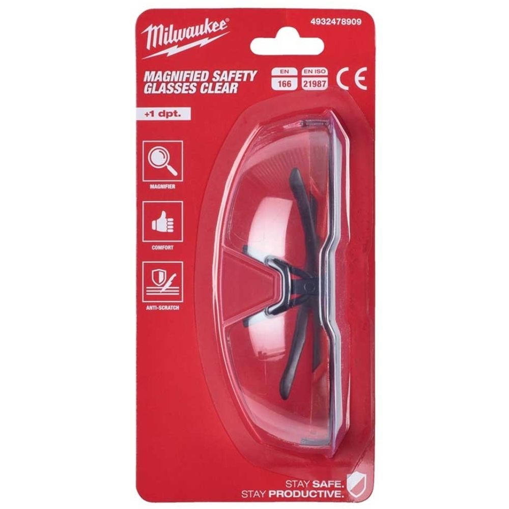 Окуляри захисні Magnified Milwaukee із зоною корекції (+1, прозорі)