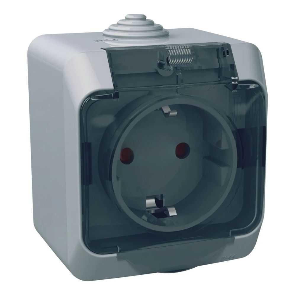 Розетка 16А,з прозорою кришкою Cedar Plus Schneider Electric сірий