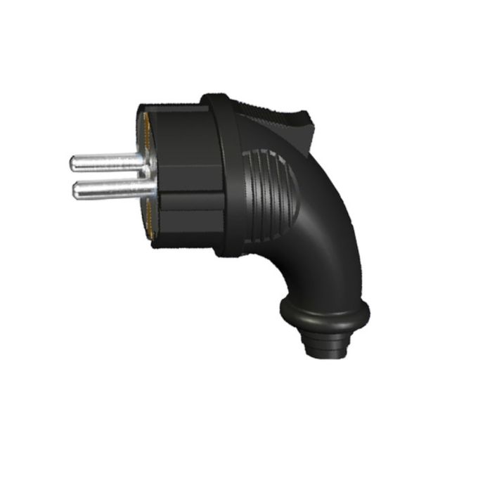 Вилка З/К кутова каучук IP44 Lezard 16А чорна