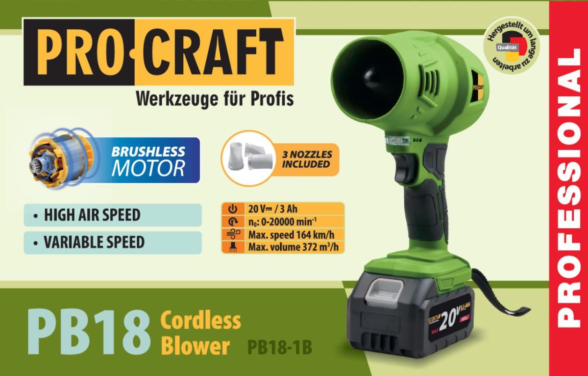 Акумуляторна повітродувка Procraft PB18 (1 АКБ та зп)
