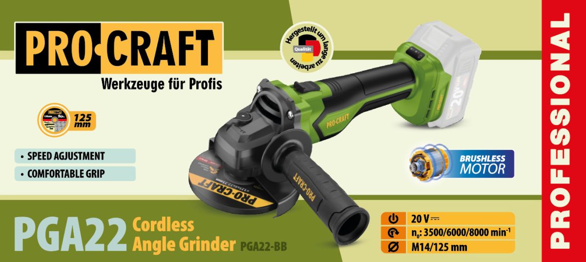 Аккумуляторная болгарка Procraft PGA22 (без акб и зп)