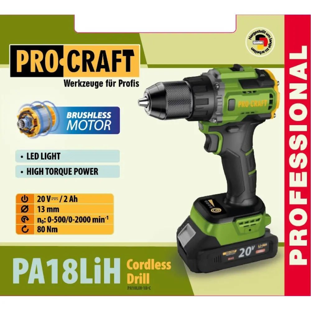 Шуруповерт Procraft PA18LiH (1 акб та зп)