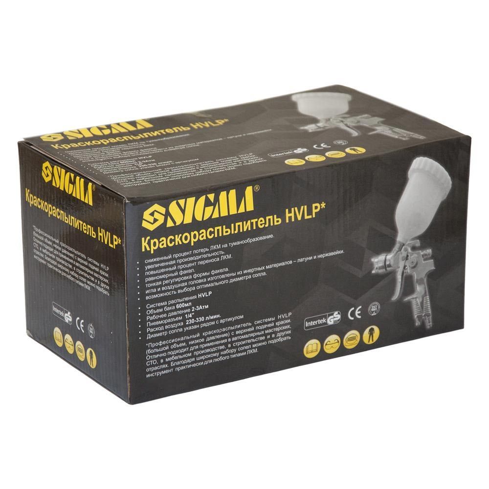 Фарборозпилювач HVLP Ø1.3+1.8мм 140-280л/хв 6бар в/б 600мл (пласт) хром SIGMA (6812151)