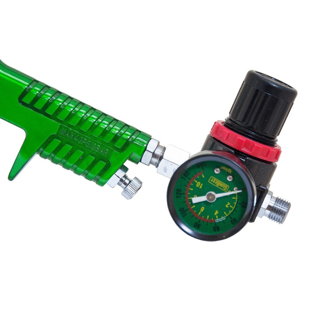 Фарборозпилювач HVLP Ø1.4мм 140-280л/хв 3бар в/б 600мл (пласт) + редуктор зелений SIGMA (6812081)