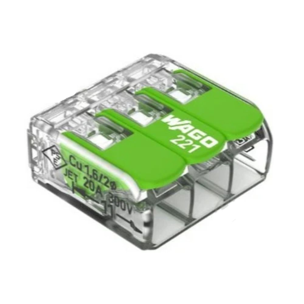 Клемний затискач 3 входи (0.2-4.0 мм.кв) 32А/450V CU, з важелем WAGO 221-423 Green Range