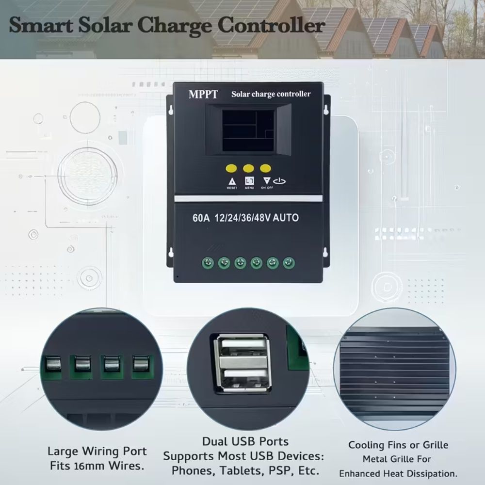 Високопотужний сонячний регулятор заряду з двома USB-портами - 100A
