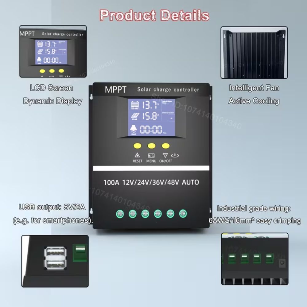 Сонячний контролер з гібридною зарядкою 4800W, 100 А