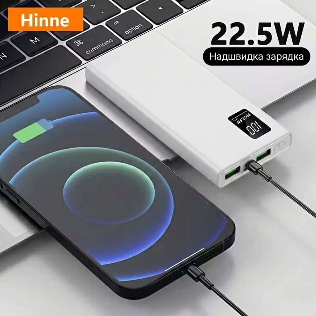 Повербанк 20000 мАч Power Bank Hinne з швидкою зарядкою QC USB 3.0, Type-C  LED-дисплей