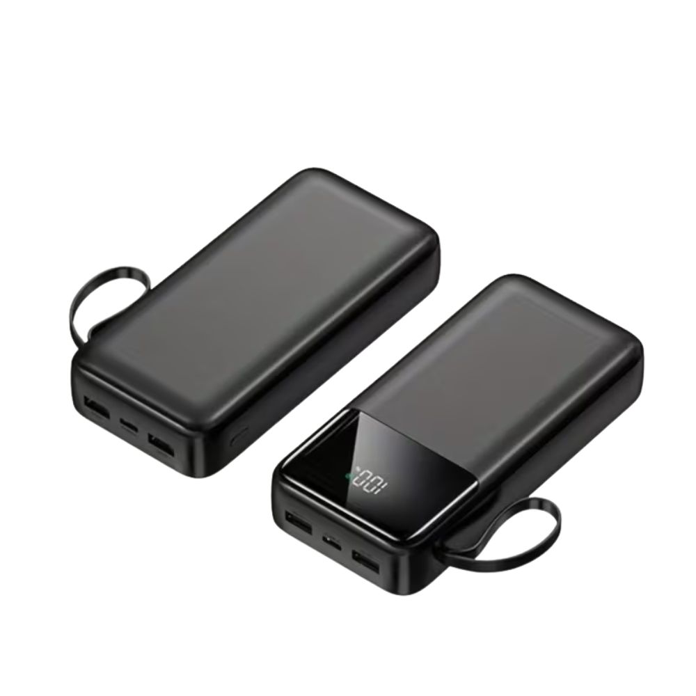 Power Bank з LED-дисплеєм, подвійним виходом, вбудованим шнурком, 20000 мАг (синій)