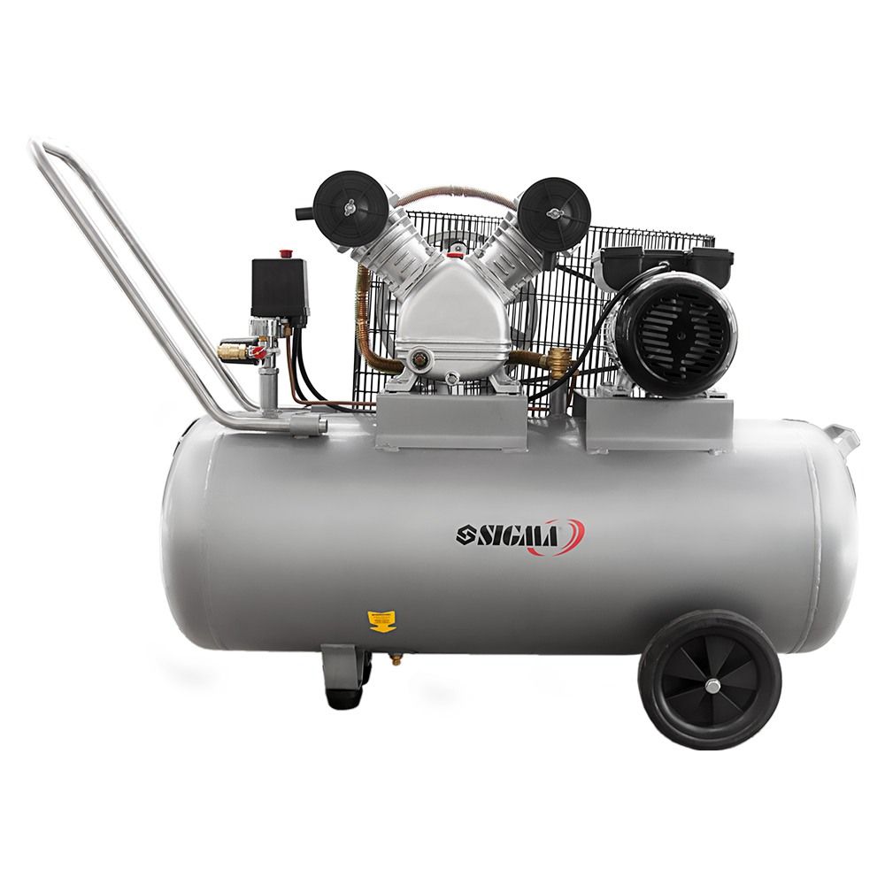 Компресор двоциліндровий пасовий (V) 2.5кВт 396л/хв 10бар 100л (2 крана) SIGMA (7044151)