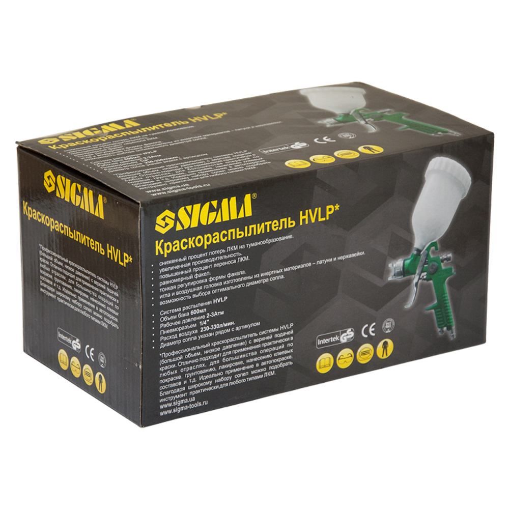 Фарборозпилювач HVLP Ø1.3мм 140-280л/хв 3бар в/б 600мл (пласт) зелений SIGMA (6812101)