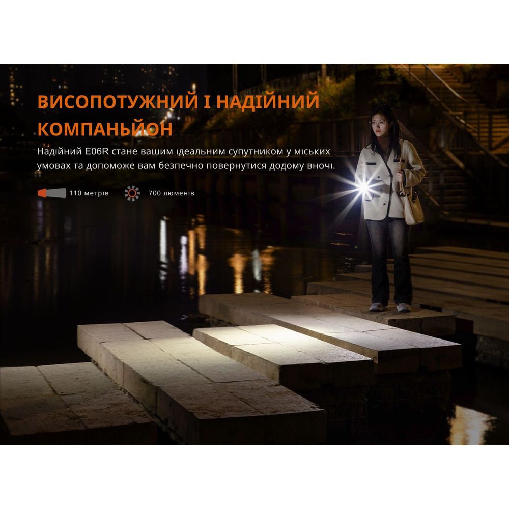 Ліхтар наключний Fenix E06R сірий