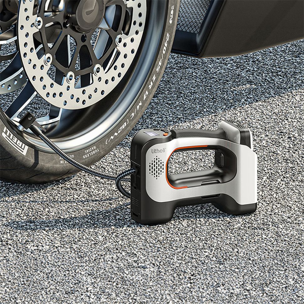 Акумуляторний компресор Litheli з ліхтарем, живлення від павербанку (УМБ Litheli Power Bank 20000 mA