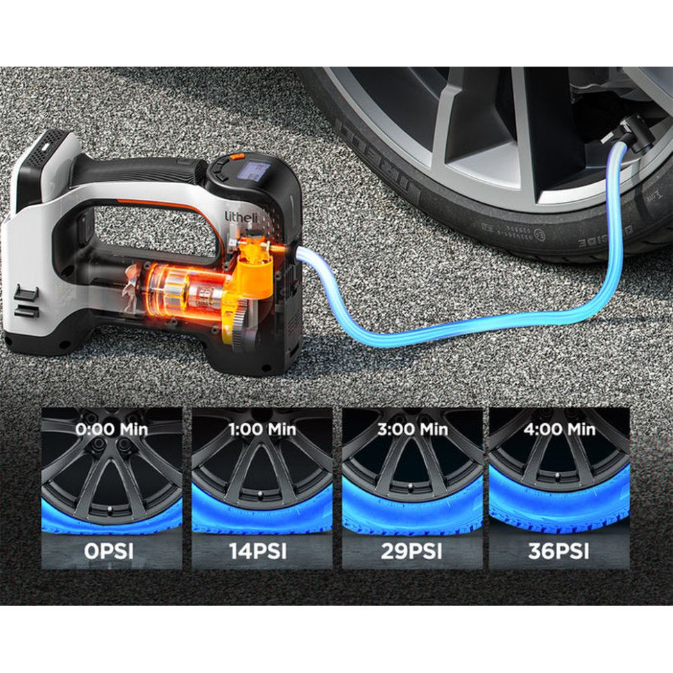 Акумуляторний компресор Litheli з ліхтарем, живлення від павербанку (УМБ Litheli Power Bank 20000 mA