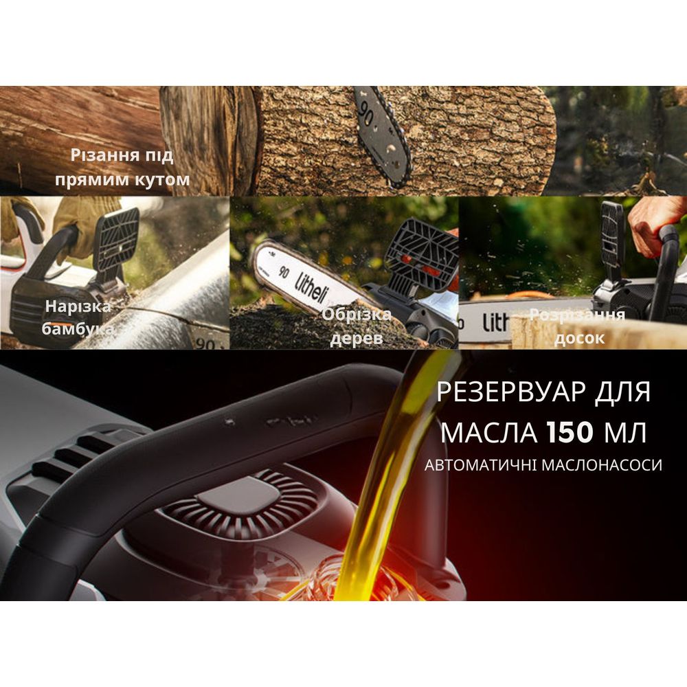 Акумуляторна ланцюгова пила Litheli, живлення від павербанку (2 шт УМБ Litheli Power Bank 10000 mAh,