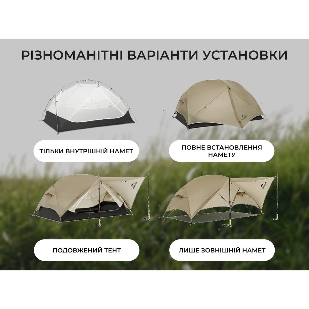 Палатка сверхлегкая двухместная Naturehike Mongar CNK2550WS016, 15D, серая