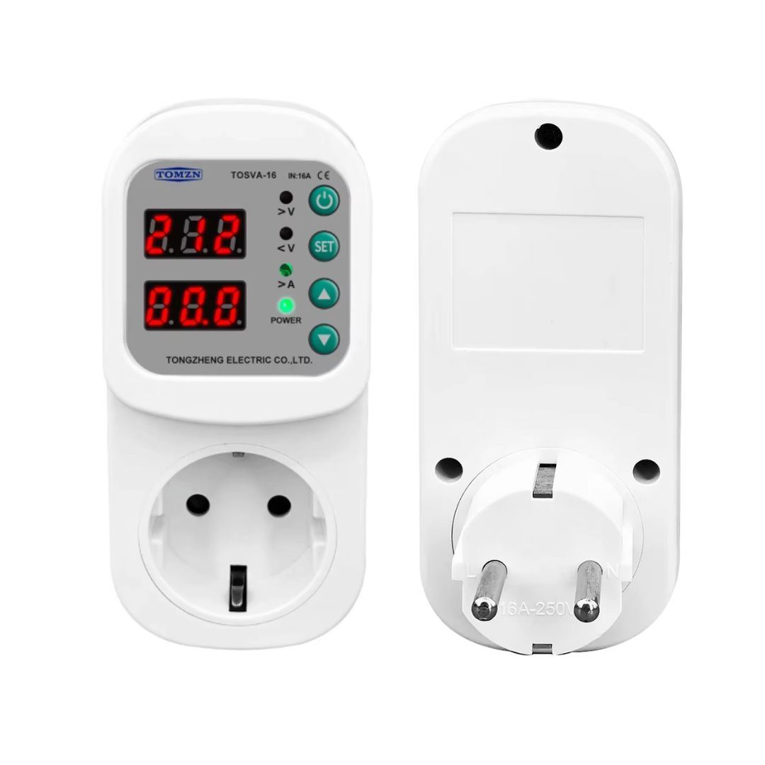 Реле захисне розеткове TOMZN 16A TOSVA-16 100V-300V відсікач напруги регульований з дисплеєм