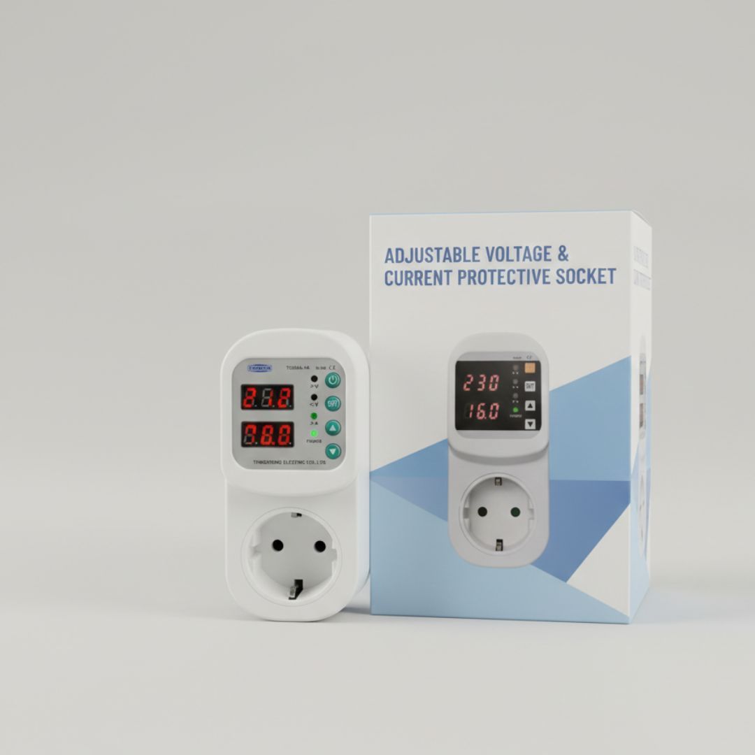 Реле захисне розеткове TOMZN 16A TOSVA-16 100V-300V відсікач напруги регульований з дисплеєм