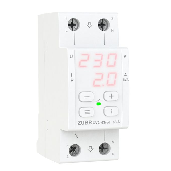 Реле напруги з контролем струму ZUBR CV2-63 red