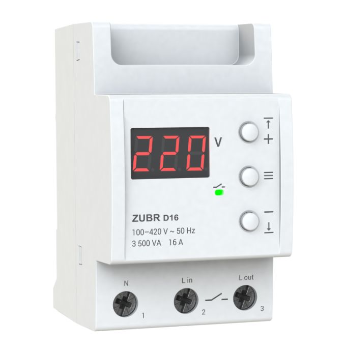 Реле напруги ZUBR D16 однофазне на DIN-рейку 16А