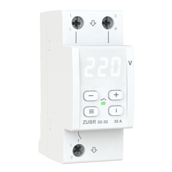 Реле напруги ZUBR D2-32 однофазне на DIN-рейку 32А  (з термозахистом)