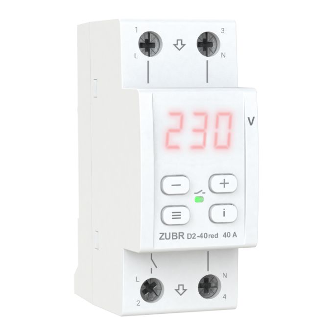 Реле напруги ZUBR D2-40 однофазне на DIN-рейку 40А (з термозахистом) red