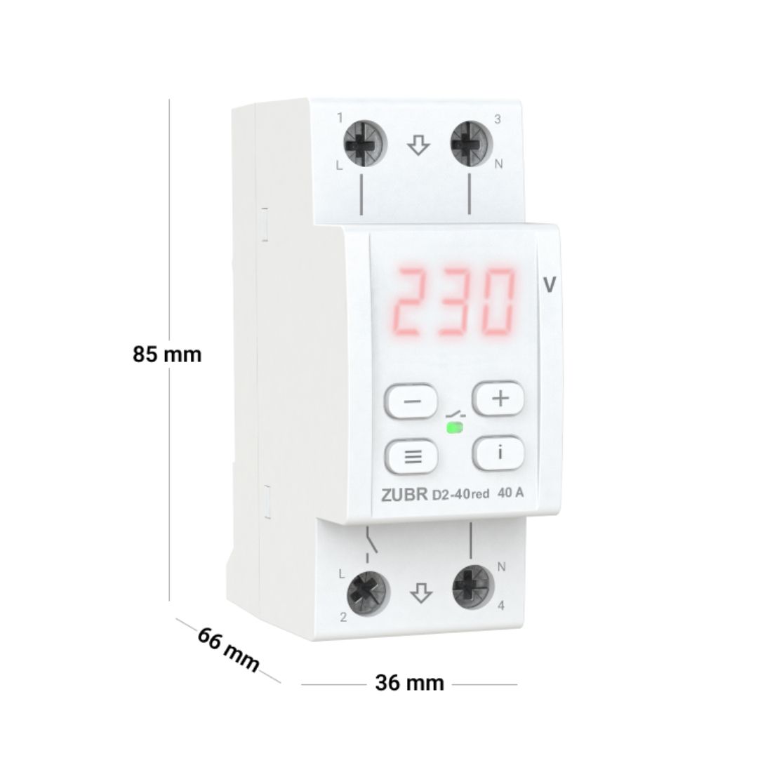 Реле напруги ZUBR D2-40 однофазне на DIN-рейку 40А (з термозахистом) red