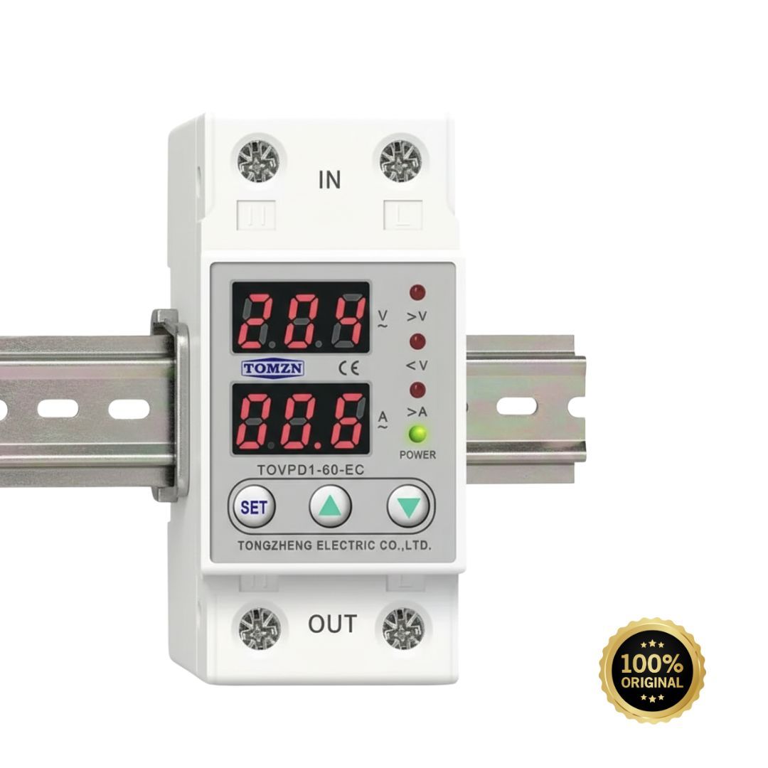 Реле контролю напруги та струму 60А 230В на DIN-рейку з регулюванням та дисплеєм VA-Protector