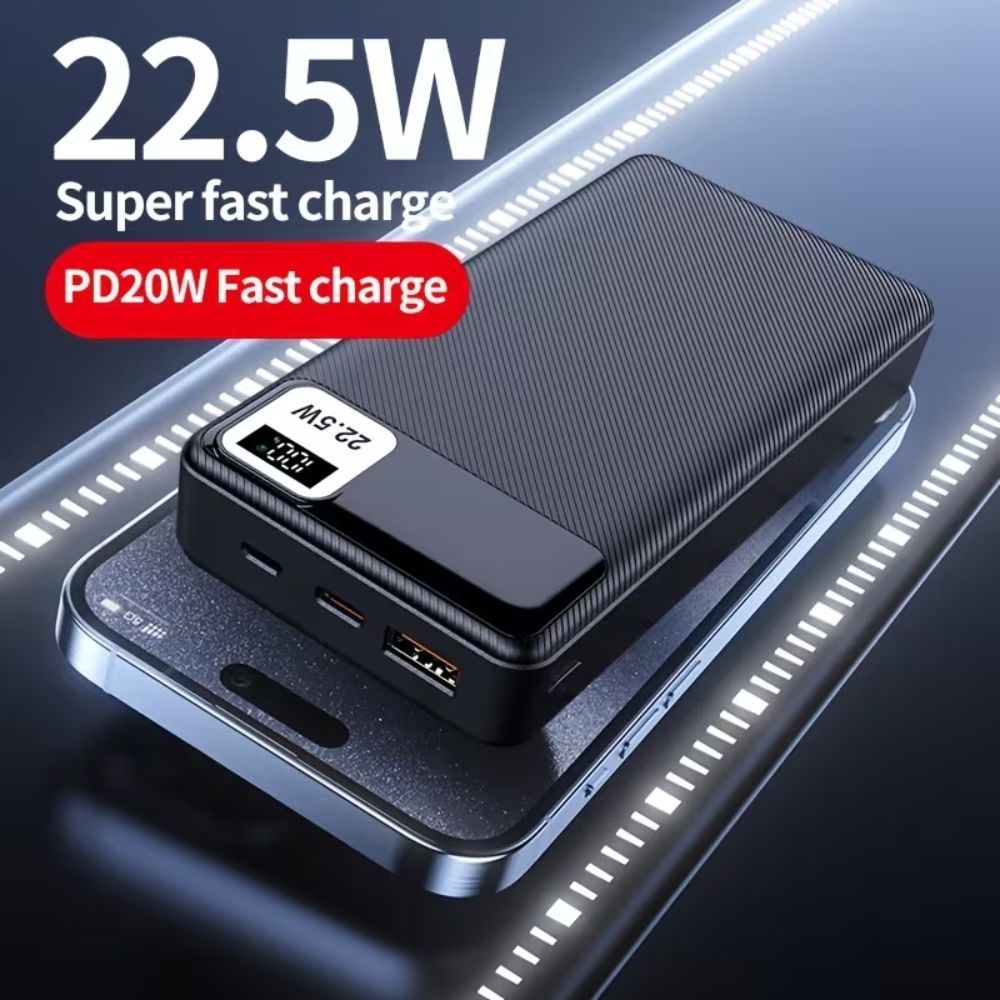 Портативний зовнішній акумулятор 20000 мАч зі світлодіодним смарт-дисплеєм, місячне світло біле