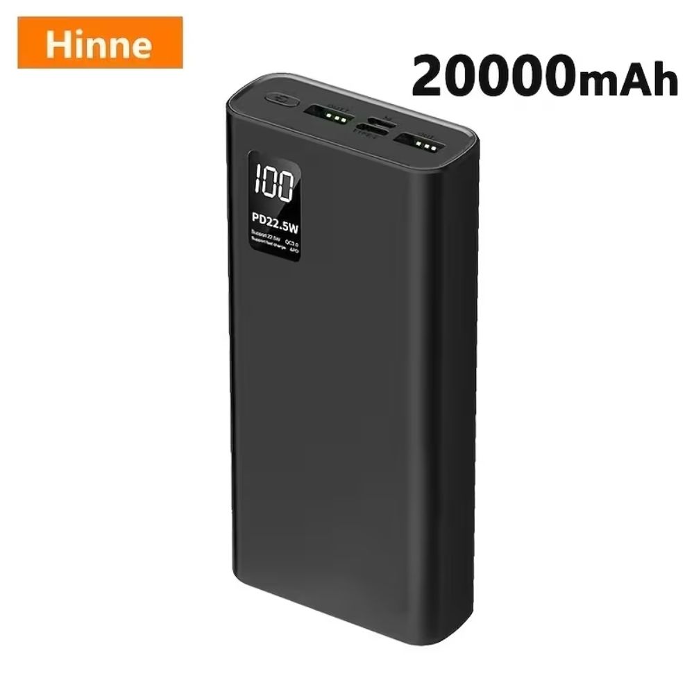 Портативний зарядний пристрій 20000 мАг Hinne зі швидкою зарядкою 22W, LED-дисплеєм, чорний