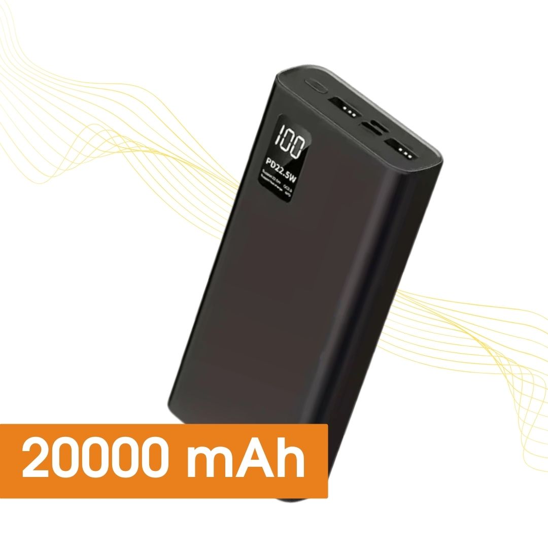 Портативний зарядний пристрій 20000 мАг Hinne зі швидкою зарядкою 22W, LED-дисплеєм, чорний