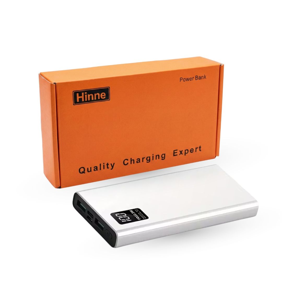 Повербанк 10000 мАч Power Bank Hinne білий з швидкою зарядкою QC USB 3.0, Type-C  LED-дисплей