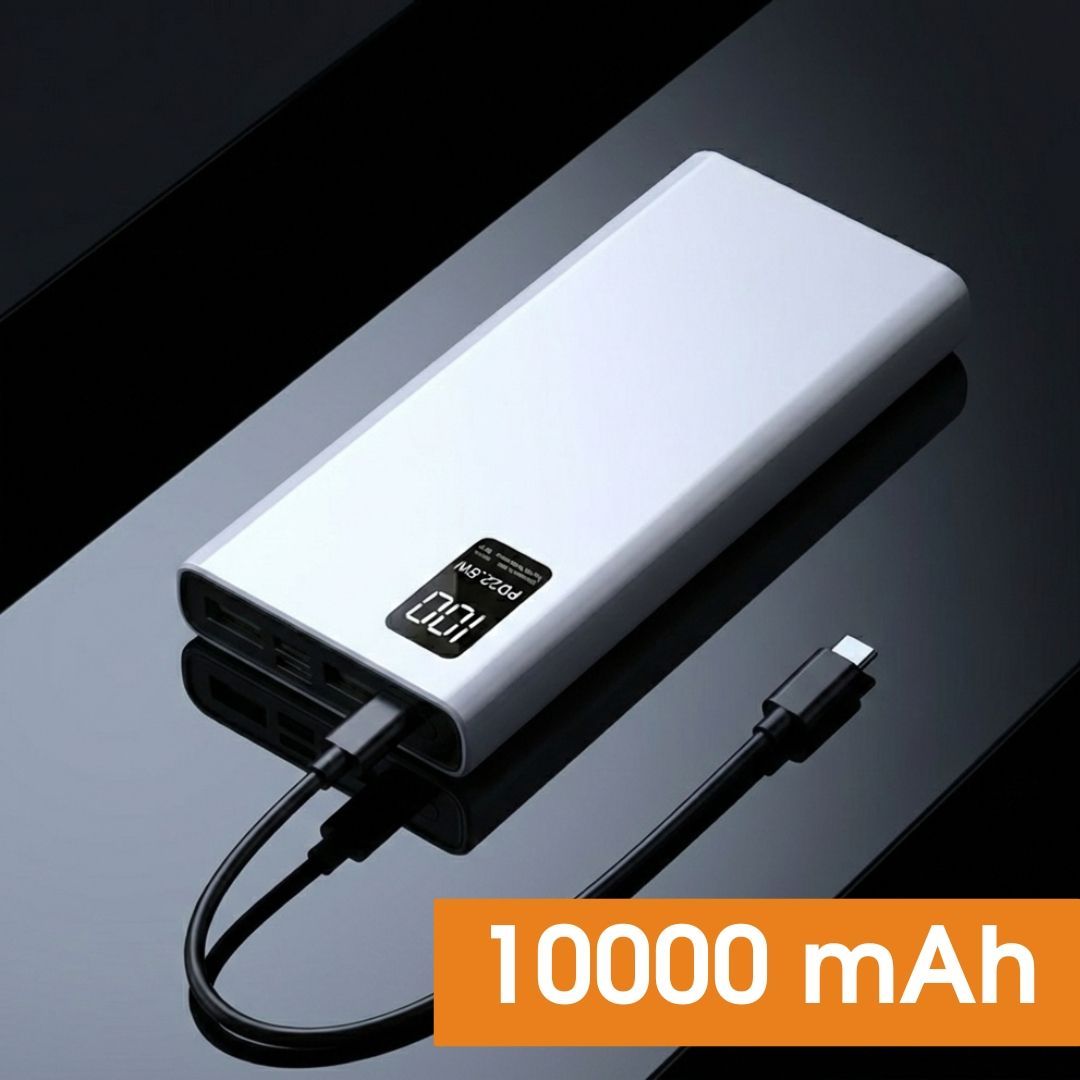 Повербанк 10000 мАч Power Bank Hinne білий з швидкою зарядкою QC USB 3.0, Type-C  LED-дисплей
