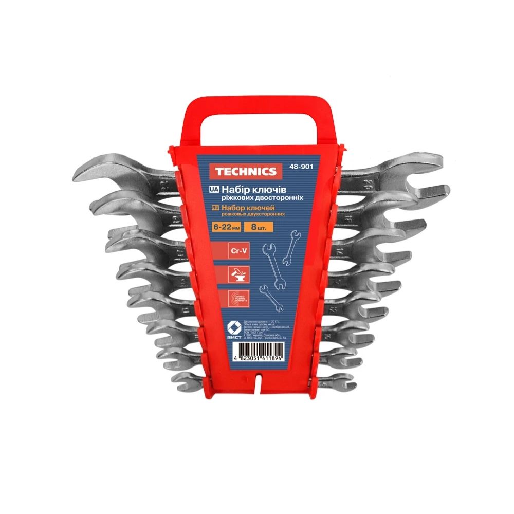 Набір ключів ріжкових двосторонніх, Cr-V, 8 шт. (6-22 мм) Technics