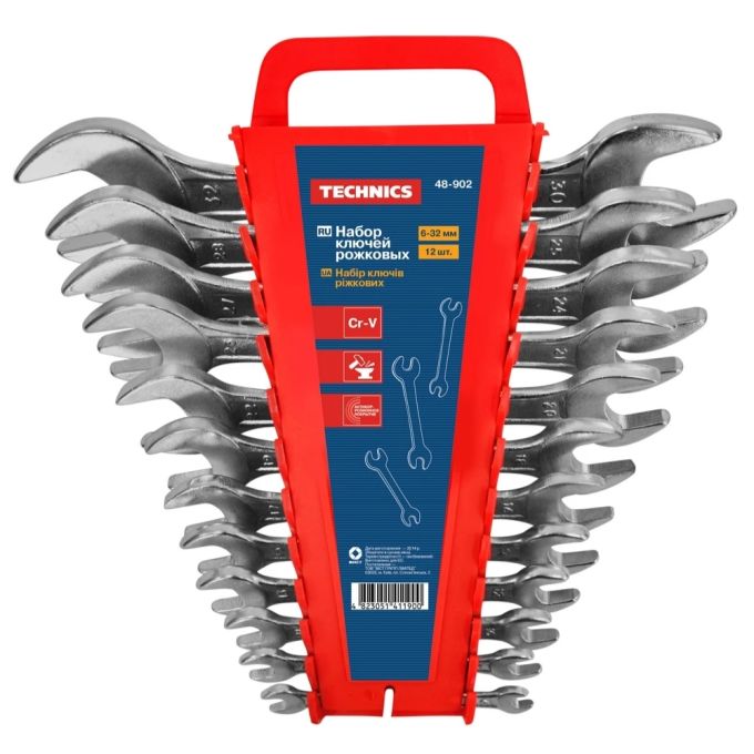 Набір ключів ріжкових двосторонніх, Cr-V, 12 шт. (6–32 мм) Technics