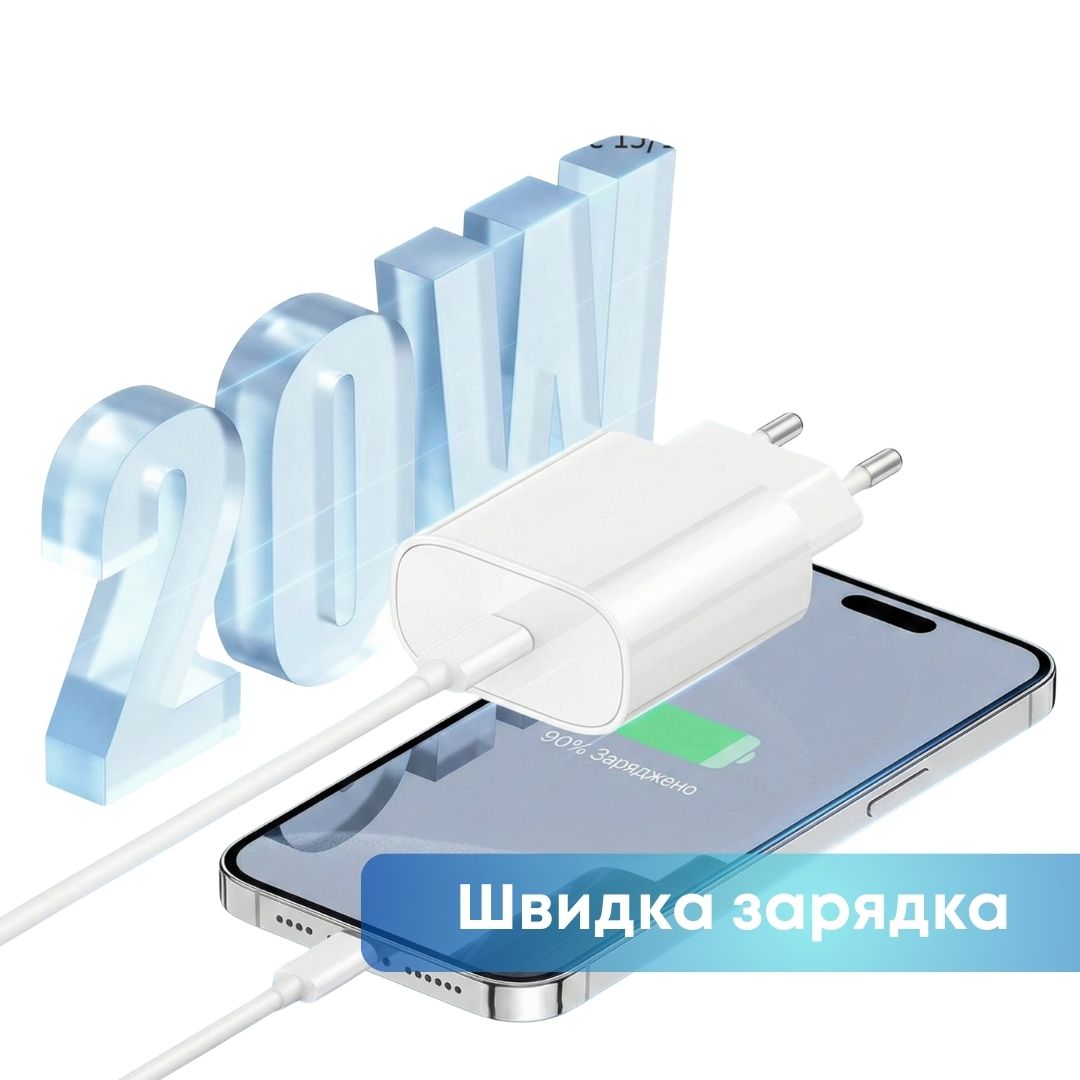 Комплект швидкої зарядки ля Apple iPhone / iPad, Зарядний пристрій 20W USB-C Power Adapter (Type-C)