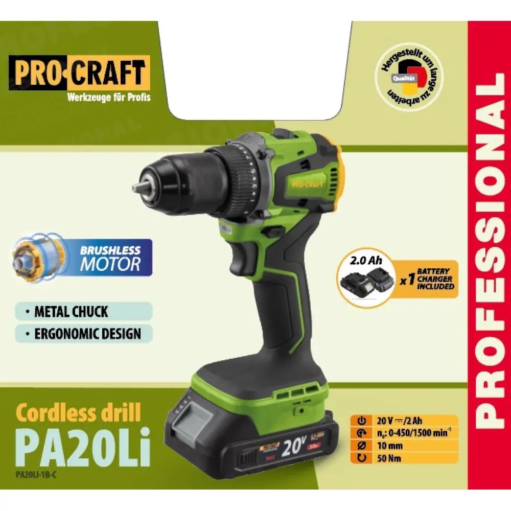 Шуруповерт Procraft PA20Li (з 1 акб та зп)