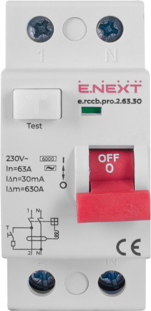 Вимикач диференційного струму e.rccb.pro.2.63.30, 2р, 63А, 30мА