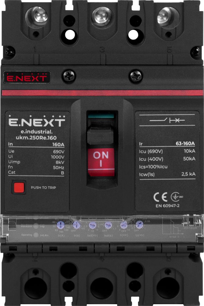Силовий автоматичний вимикач e.industrial.ukm.250Re.160 з електронним розчіплювачем, 3р, 160А